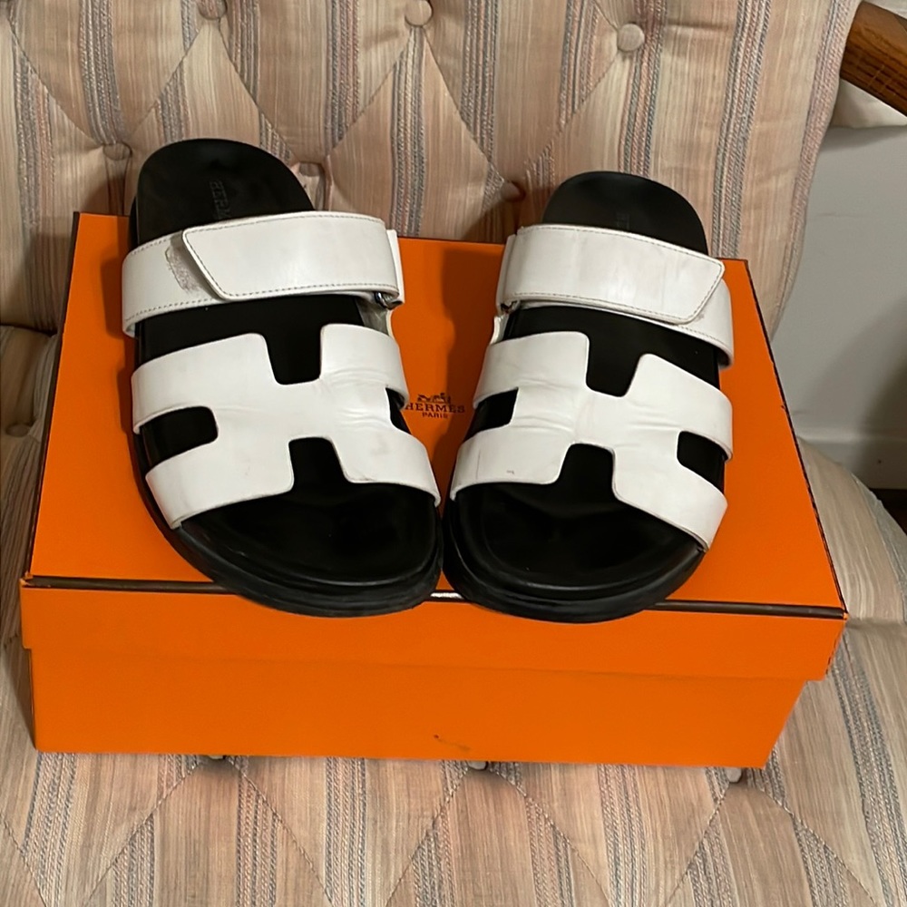 Hermes Chypre White Sandals